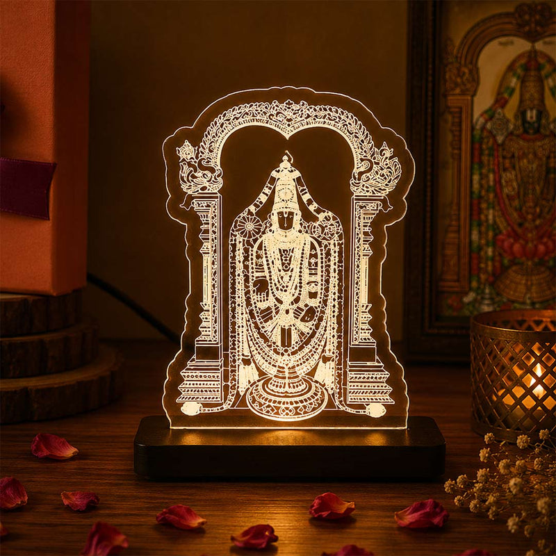 Tirupati Balaji LED Acrylic Lamp – Lord Venkateswara Divine Night Light for Home Temple, Spiritual Decor & Religious Gift | LoveCraftGifts™