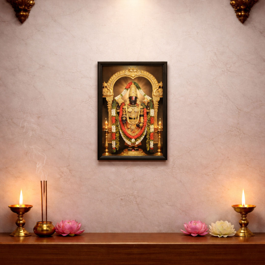Lord Venkateswara Balaji Spiritual Wall Frame – Tirupati Balaji Devotional Temple Wall Art | Love Craft Gifts