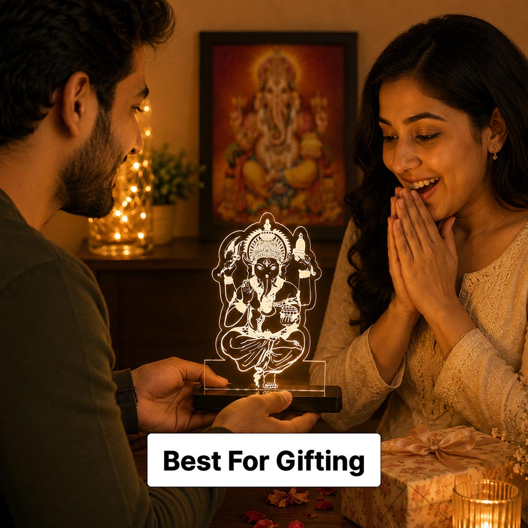 Lord Ganesha LED Car Dashboard Lamp – Premium Acrylic Ganpati Bappa Dashboard Light for Car Interior, Home Temple Decor & Spiritual Gift | LoveCraftGifts™