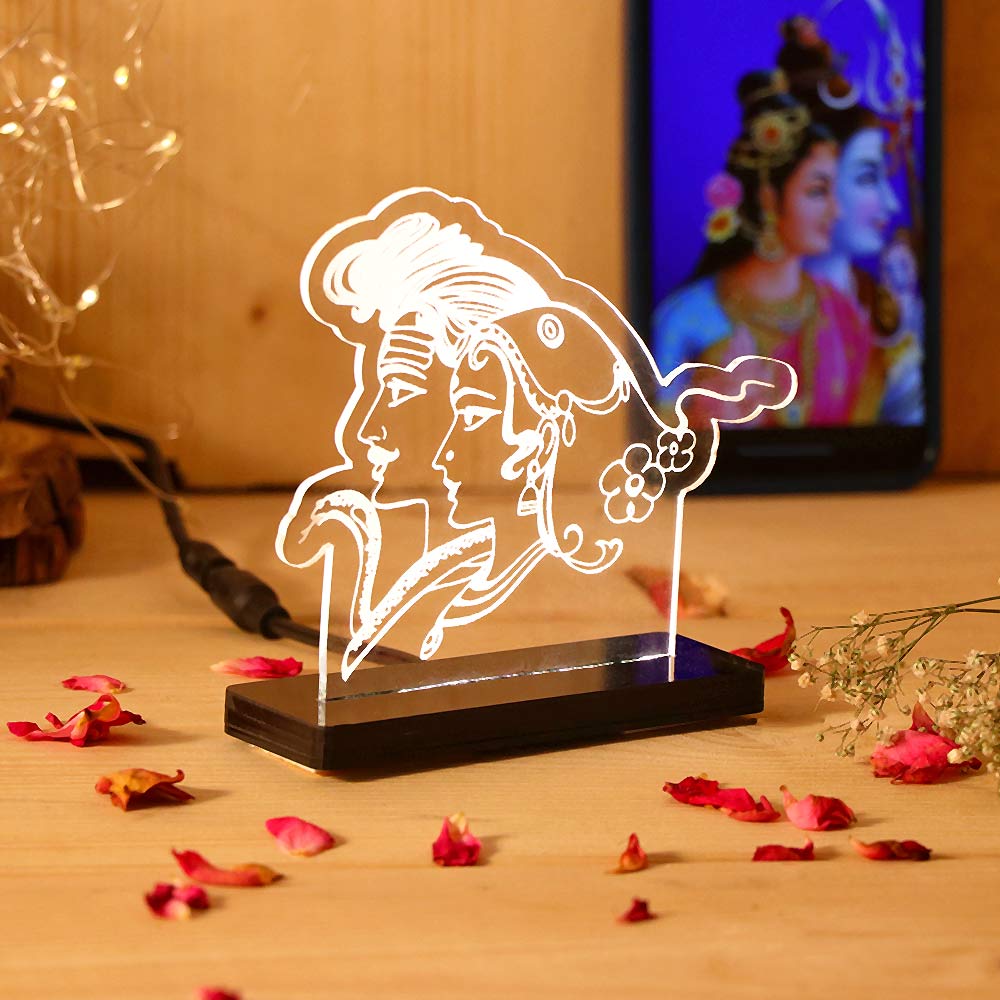 Shiv Parvati LED Car Dashboard Lamp – Premium Acrylic Mahadev Parvati Dashboard Light for Car Interior, Home Temple Decor & Spiritual Gift | LoveCraftGifts™