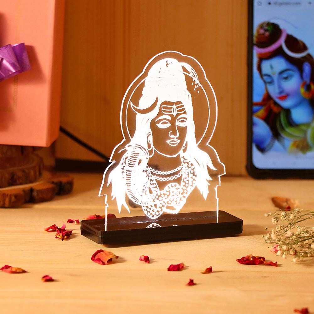 Lord Shiva LED Acrylic Lamp – Mahadev Spiritual Night Light for Home Temple, Puja Room Decor & Religious Gift | LoveCraftGifts™