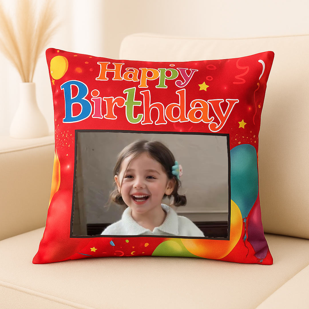 Personalized Happy Birthday Cushion with Custom Photo | Love Craft Gifts