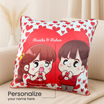Cartoon Couple Personalized Name Cushion (10x10) | Love Craft Gifts