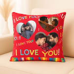 Romantic Red Cushion with Heart-Shaped Photo Frames | Love Craft Gifts