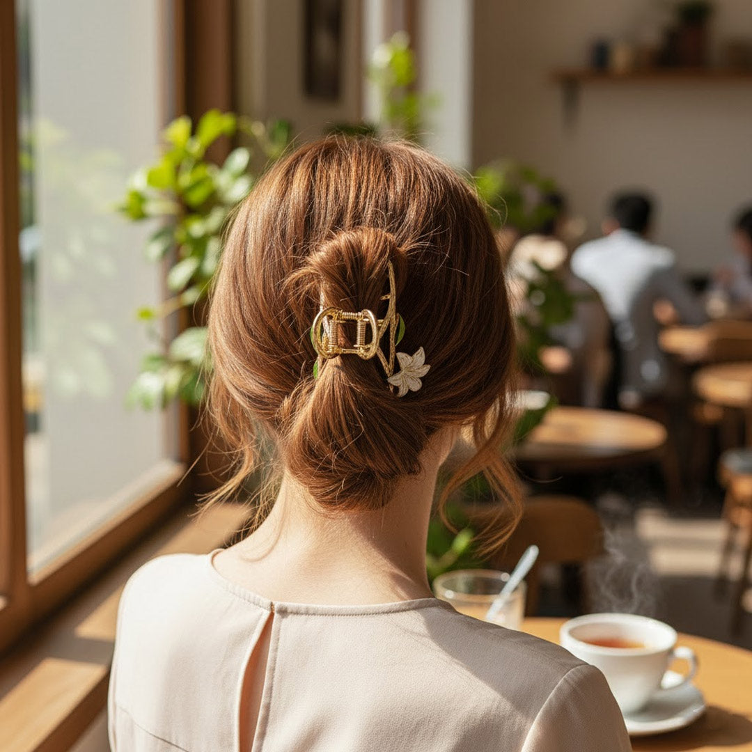 Golden Floral Hair Claw Clip for Women – Premium Metal Hair Accessory | Love Craft Gifts