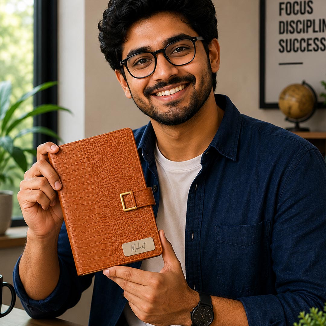 Personalized Crocodile Texture Diary Notebook with Custom Name Plate | Luxury Executive Journal for Office, Study & Daily Planning - A5 Size | Love Craft Gifts™