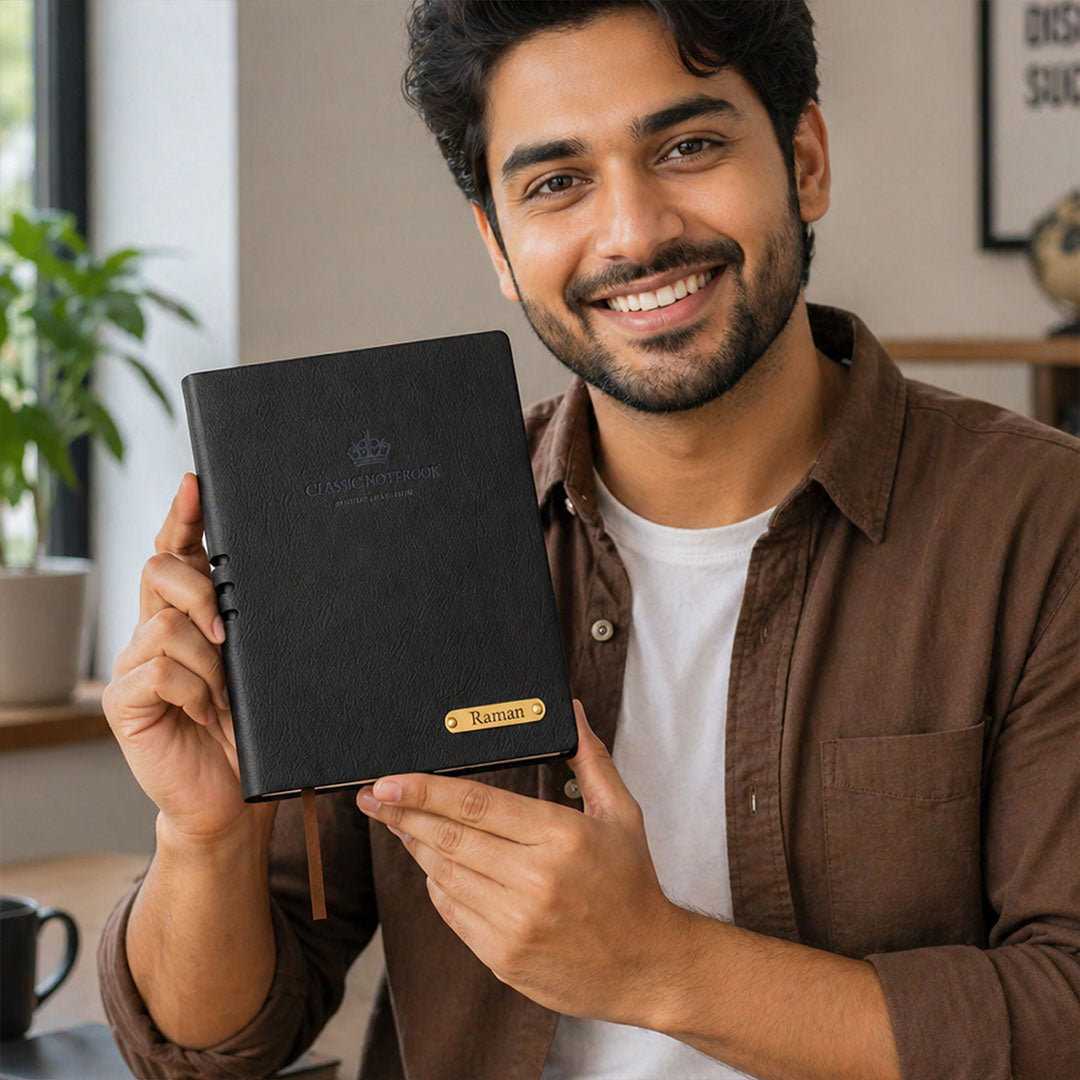 Personalized Pen & Notebook Gift Set with Custom Name Engraving | Premium A5 Executive Journal & Matte Black Metal Pen Gift for Professionals - A5 | Love Craft Gifts™
