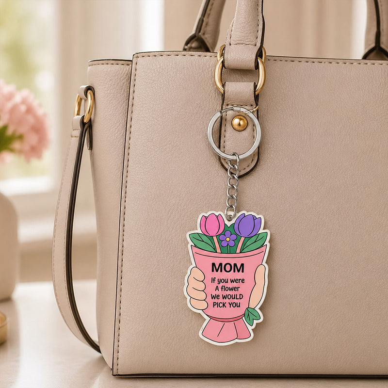 Personalized MOM Flower Bouquet Acrylic Keychain 2.5 Inch | Emotional Gift for Mother | Cute Custom Keyring Gift for Mom | Love Craft Gifts™