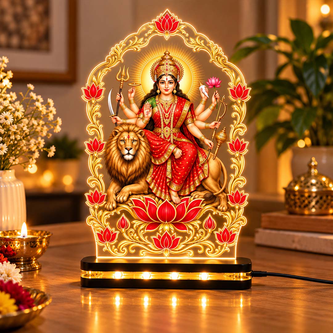 Maa Durga with Lion Light-Up Display | Love Craft Gifts™