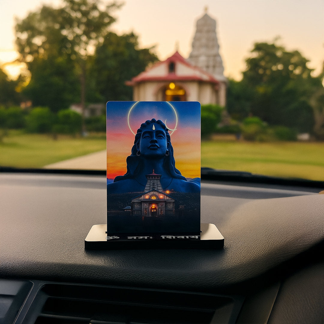 Mahadev Car Dashboard Stand – Om Namah Shivaya Acrylic Dashboard Decor with Adiyogi Shiva Design for Car, Home & Office | LoveCraftGifts™