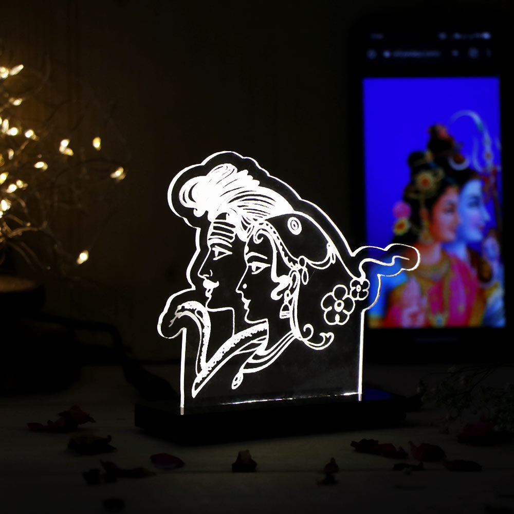 Shiv Parvati LED Car Dashboard Lamp – Premium Acrylic Mahadev Parvati Dashboard Light for Car Interior, Home Temple Decor & Spiritual Gift | LoveCraftGifts™