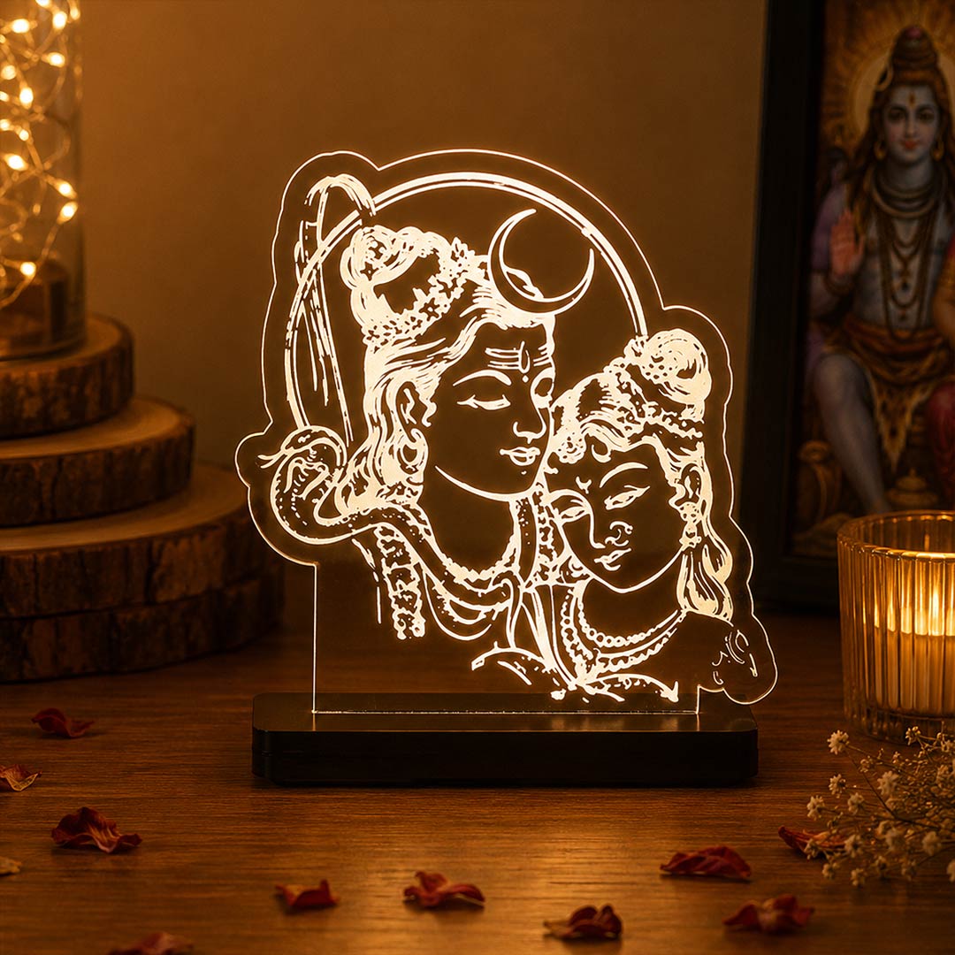 Shiv Parvati LED Car Dashboard Lamp – Premium Acrylic Mahadev Parvati Dashboard Light for Car Interior, Home Temple Decor & Spiritual Gift | LoveCraftGifts™