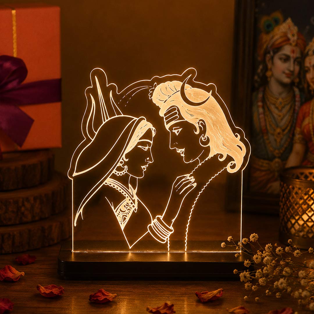 Shiv Parvati LED Acrylic Lamp – Divine Mahadev & Mata Parvati Night Light for Home Temple, Spiritual Decor & Religious Gift | LoveCraftGifts™