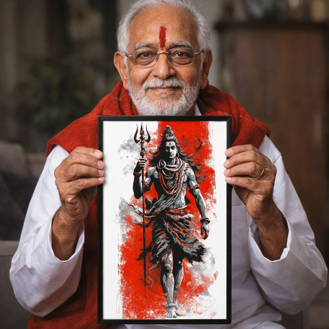 Lord Shiva Trishul Warrior Wall Frame – Modern Mahadev Devotional Wall Art | Love Craft Gifts