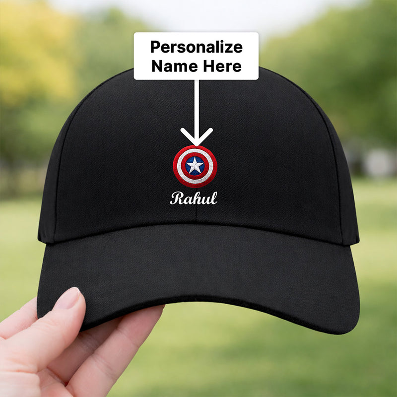 Personalized Captain Shield Print Black Cap