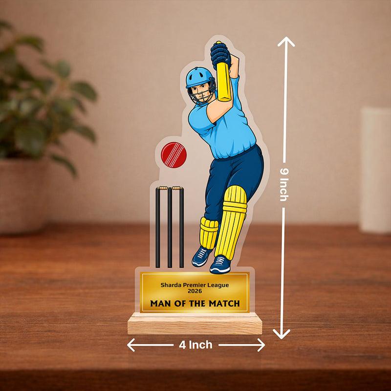 Personalized Cricket Trophy Award 4x9" | Custom Man of the Match Gift | Love Craft Gifts™