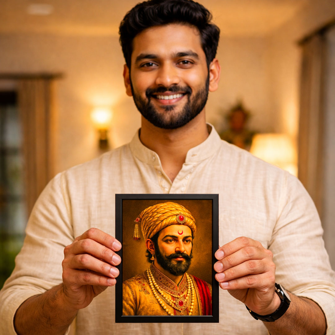 Chhatrapati Shivaji Maharaj Inspirational Portrait Wall Frame – Patriotic Maratha Warrior Wall Art | Love Craft Gifts