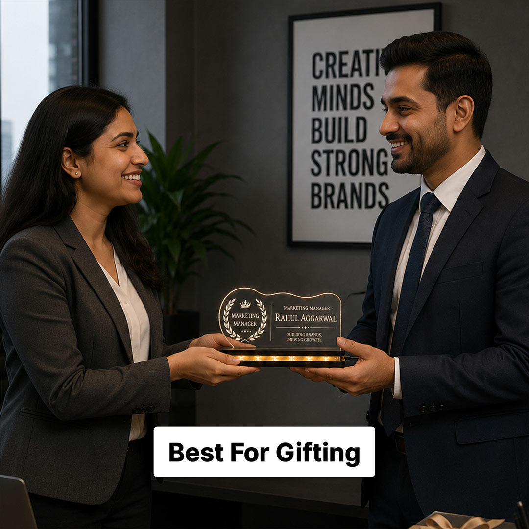 Marketing Manager Office Desk Name Plate | Custom LED Acrylic Nameplate 8x6 Inch