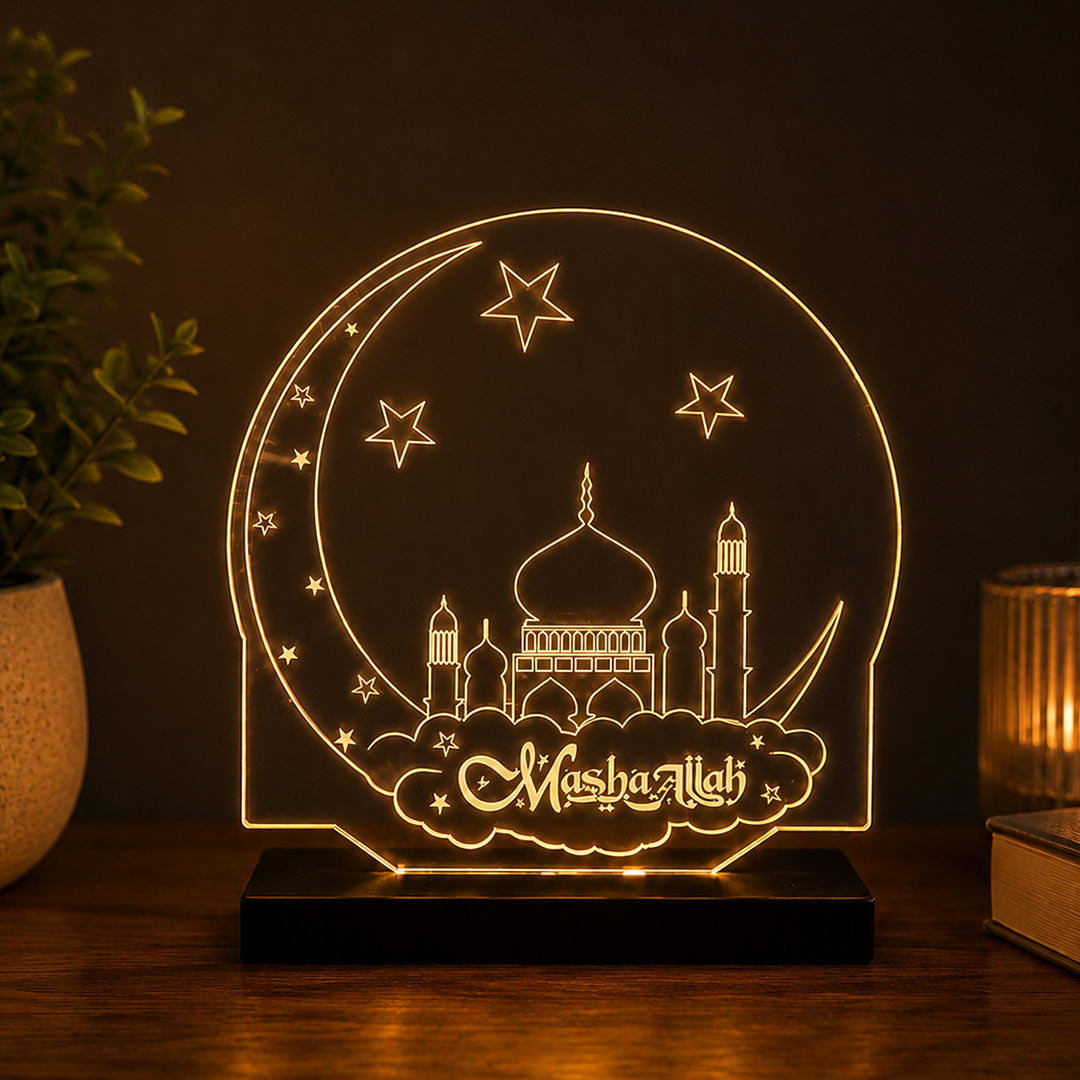 Mashallah LED Car Dashboard Lamp – Premium Islamic Acrylic Dashboard Light for Car Interior Decor, Muslim Gift for Family & Spiritual Travel Companion | LoveCraftGifts™