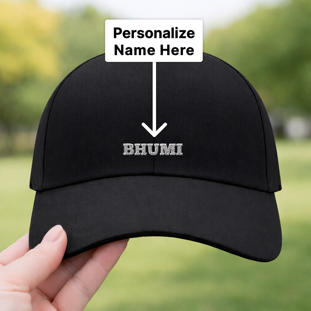 Personalized Name Printed Black Cap for Women – Custom Text Adjustable Baseball Hat | Love Craft Gifts