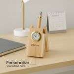 Personalized Wooden Desk Clock Pen Holder | Love Craft Gifts