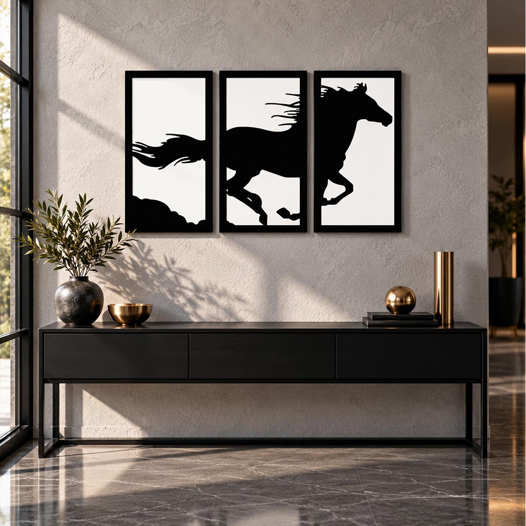Modern Running Horse 3-Piece Wall Frame Décor | Love Craft Gifts™