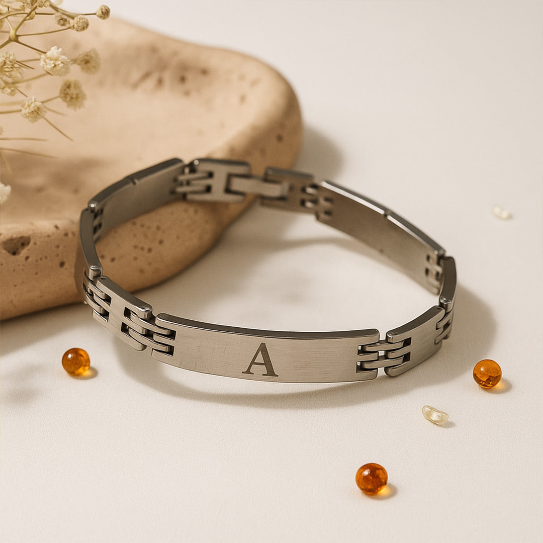Matte Silver Personalized Initial Bracelet | Love Craft Gifts
