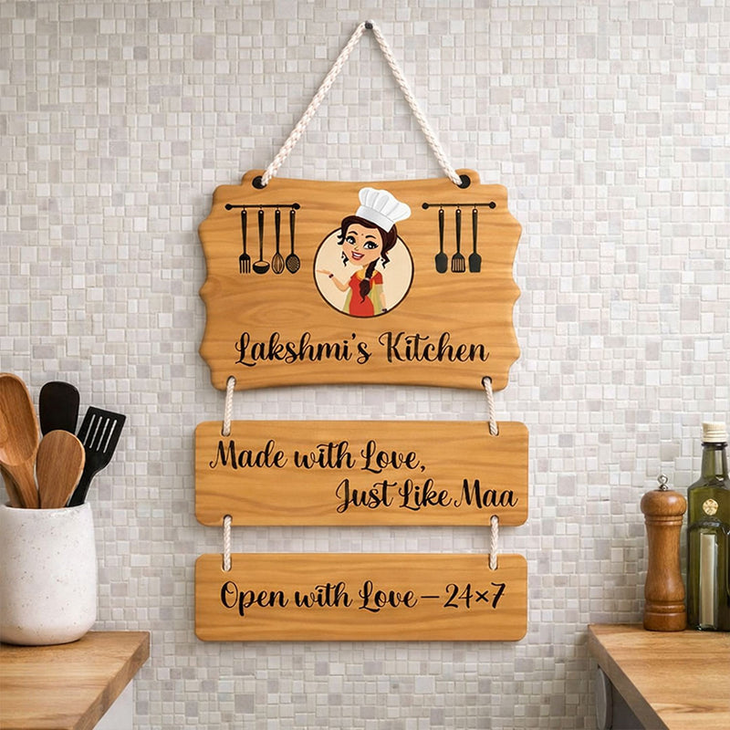 Personalized Mom Kitchen Wooden Wall Hanging (9x12 Inch) – Custom Name Kitchen Decor | Love Craft Gifts