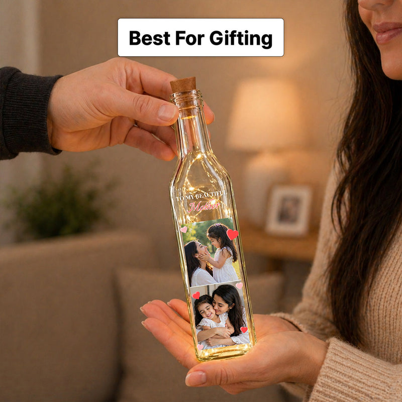 Personalized Mother Photo LED Memory Bottle Lamp Gift – Custom Photo Decorative Light for Mom (Standard Gift Size) | Love Craft Gifts™