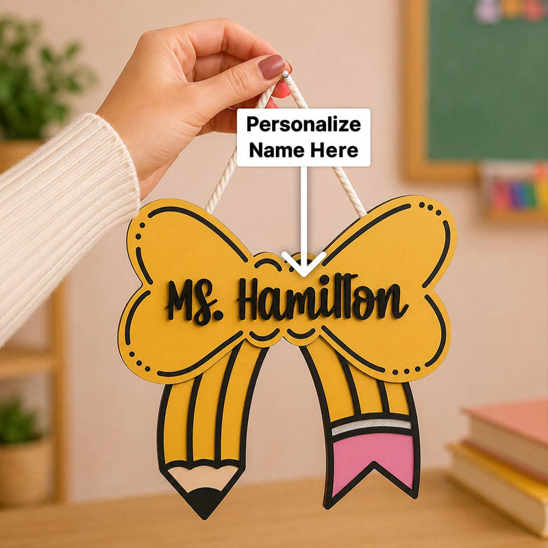 Ms. Hamilton Classroom Door Sign | Pencil-Themed Teacher Wall Hanging | Love Craft Gifts™