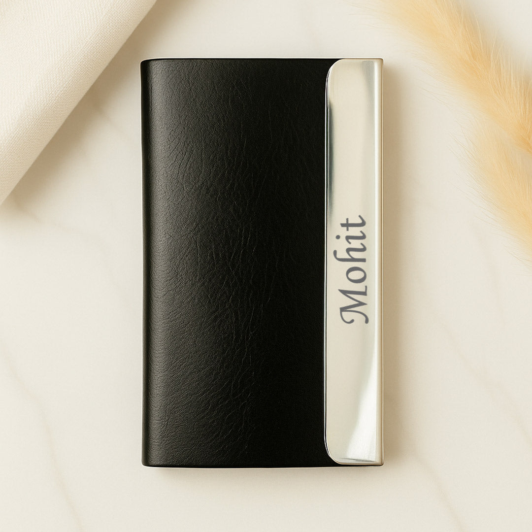 Personalized Leather Card Holder with Nameplate – Elegant Business Card Wallet | Love Craft Gifts
