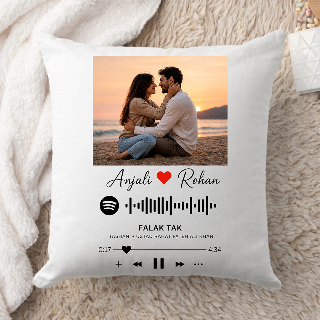 Personalized Spotify Song Photo Cushion Cover with Custom Name & Picture | Romantic Couple Gift for Anniversary, Birthday & Valentine’s Day - 12x12" | Love Craft Gifts™