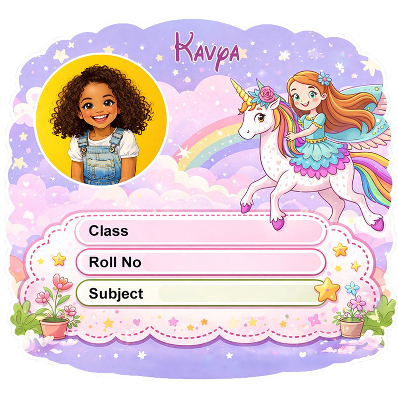 Personalized Unicorn Princess Theme Kids Name Slips (2x3 Inch, 24 Stickers)
