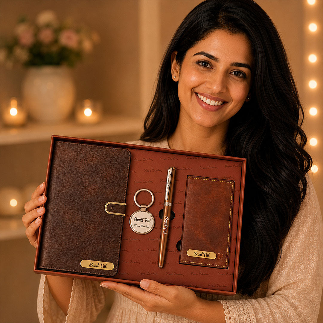 Name Engraved Pierre Cardin Gift Set | Premium Brown Corporate Gift | Love Craft Gifts™
