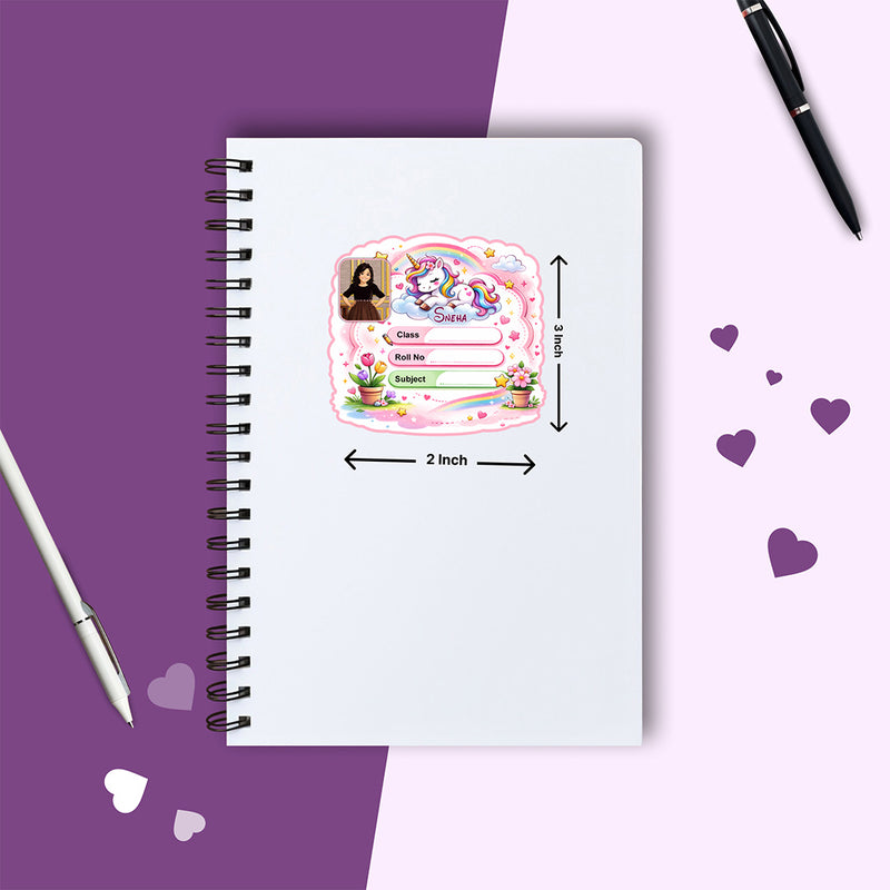 Personalized Rainbow Unicorn Garden Kids Name Slips (2x3 Inch, 28 Stickers) – Custom Name & Photo School Labels | Love Craft Gifts