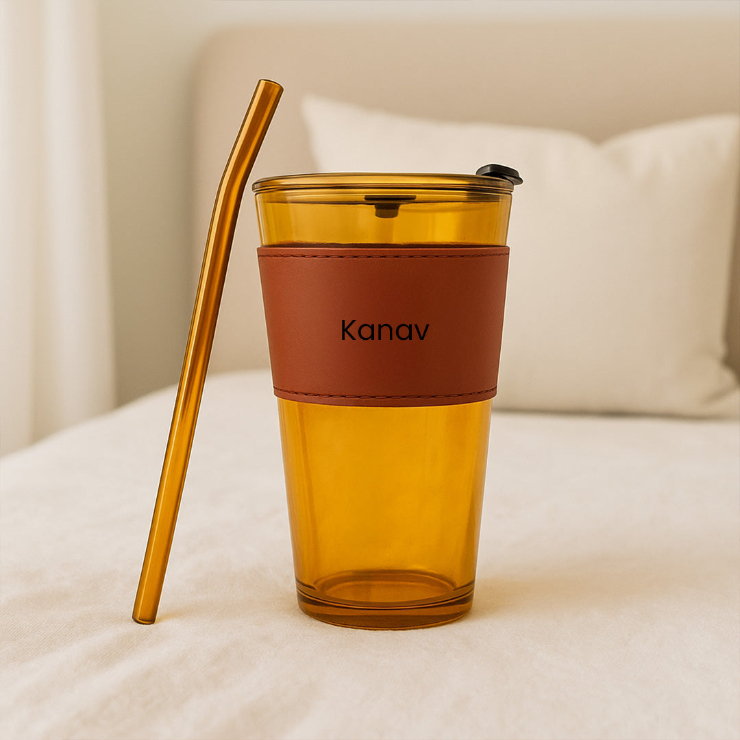 Customized Name Glass Tumbler with Straw – 250ml | Love Craft Gifts