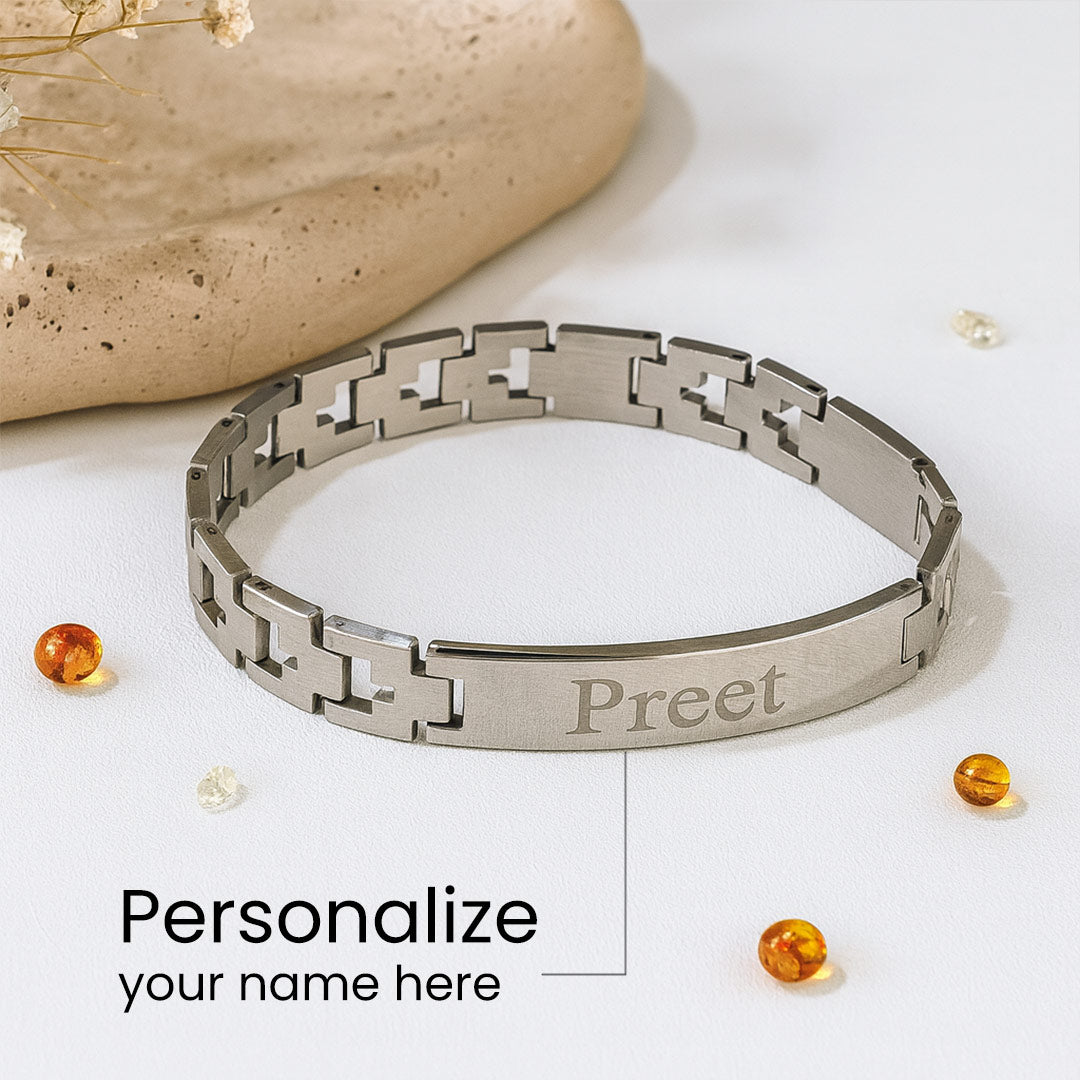 Silver Matte Personalized Name Bracelet for Men | Love Craft Gifts
