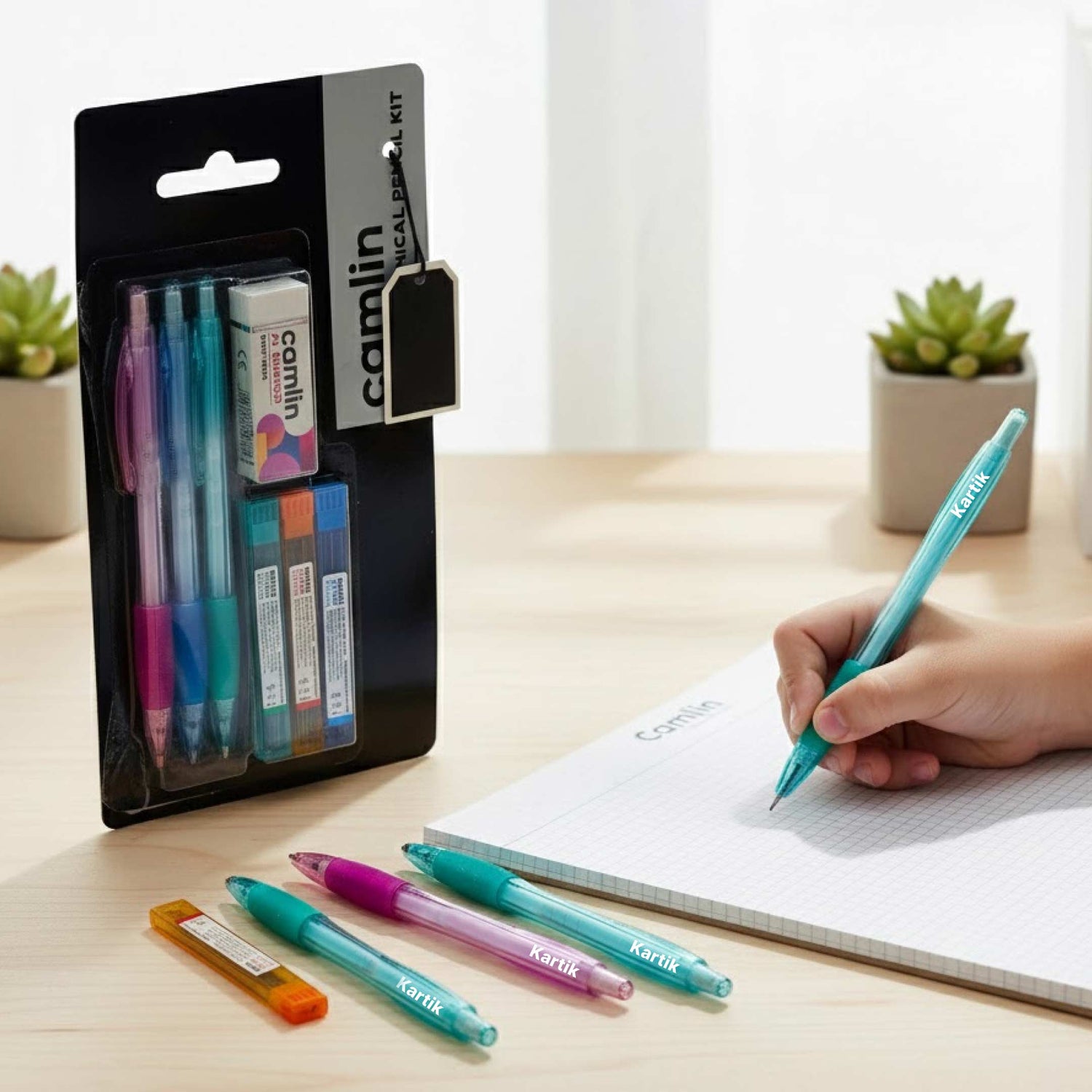 Personalized Camlin 3-in-1 Mechanical Pencil Kit with Name (0.5mm | 0.7mm | 0.9mm) | Love Craft Gifts