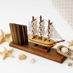 Wooden Ship Pen Stand – Nautical Desk Organizer with Sailboat Design | Love Craft Gifts