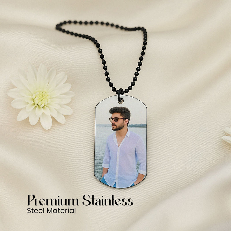 Personalized Black Bead Chain Photo Pendant – Custom Necklace for Men | Love Craft Gifts