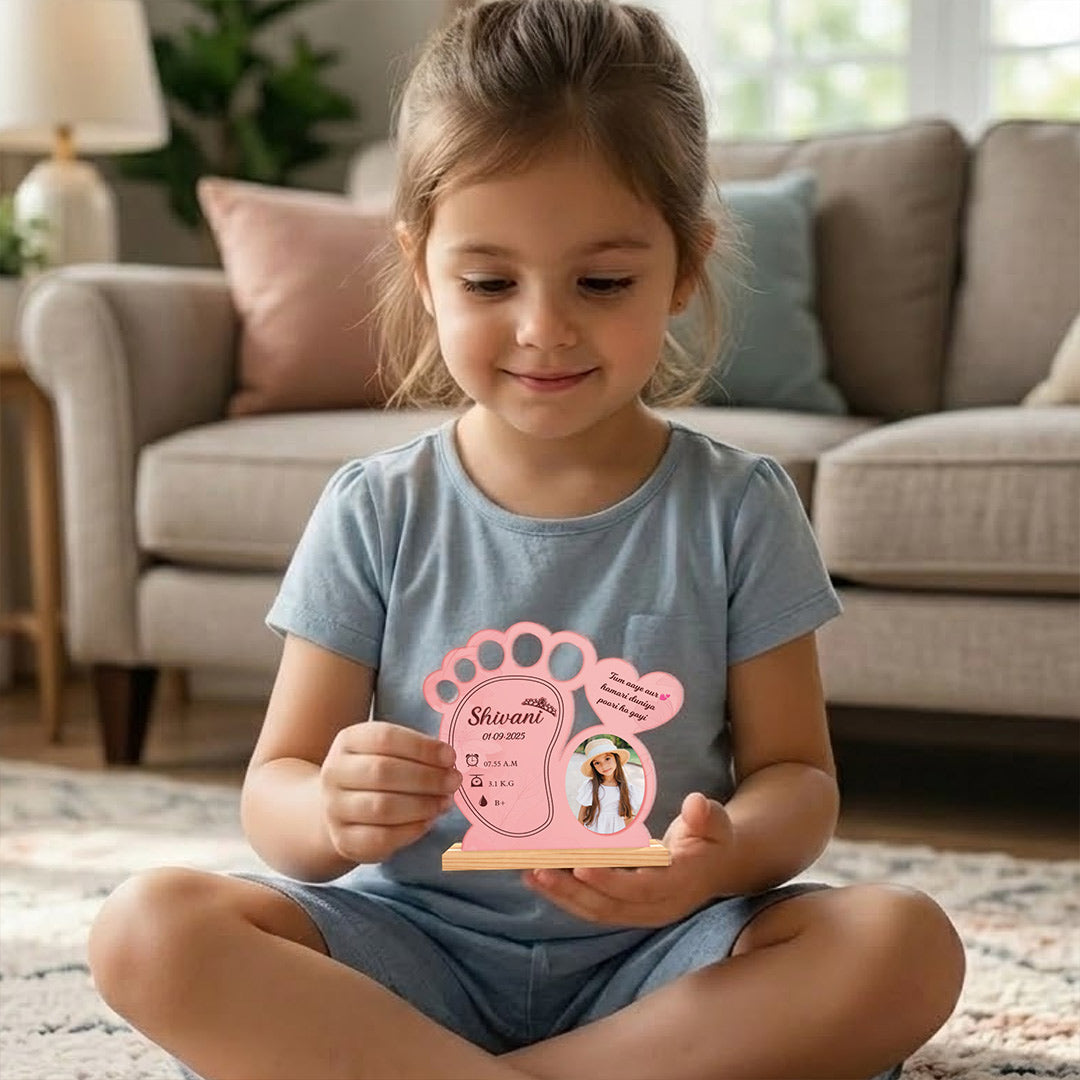 Personalized Baby Birth Detail Frame – Custom Newborn Footprint Photo Frame (7×7 Inch) | Love Craft Gifts