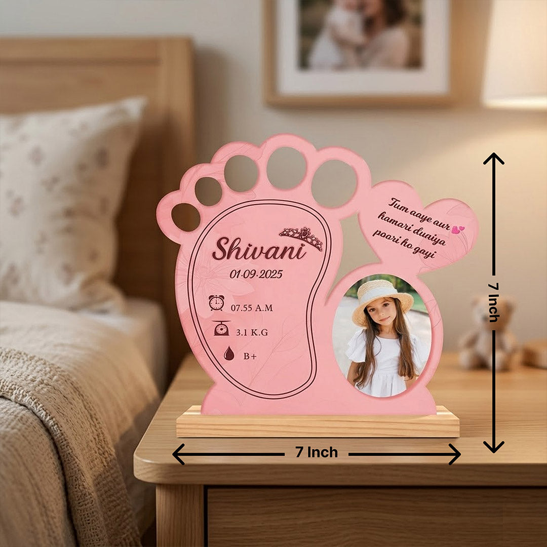 Personalized Baby Birth Detail Frame – Custom Newborn Footprint Photo Frame (7×7 Inch) | Love Craft Gifts