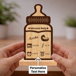 Personalized Baby Bottle Wooden Name Frame | Custom Newborn Details Gift - 4x8" | Love Craft Gifts™