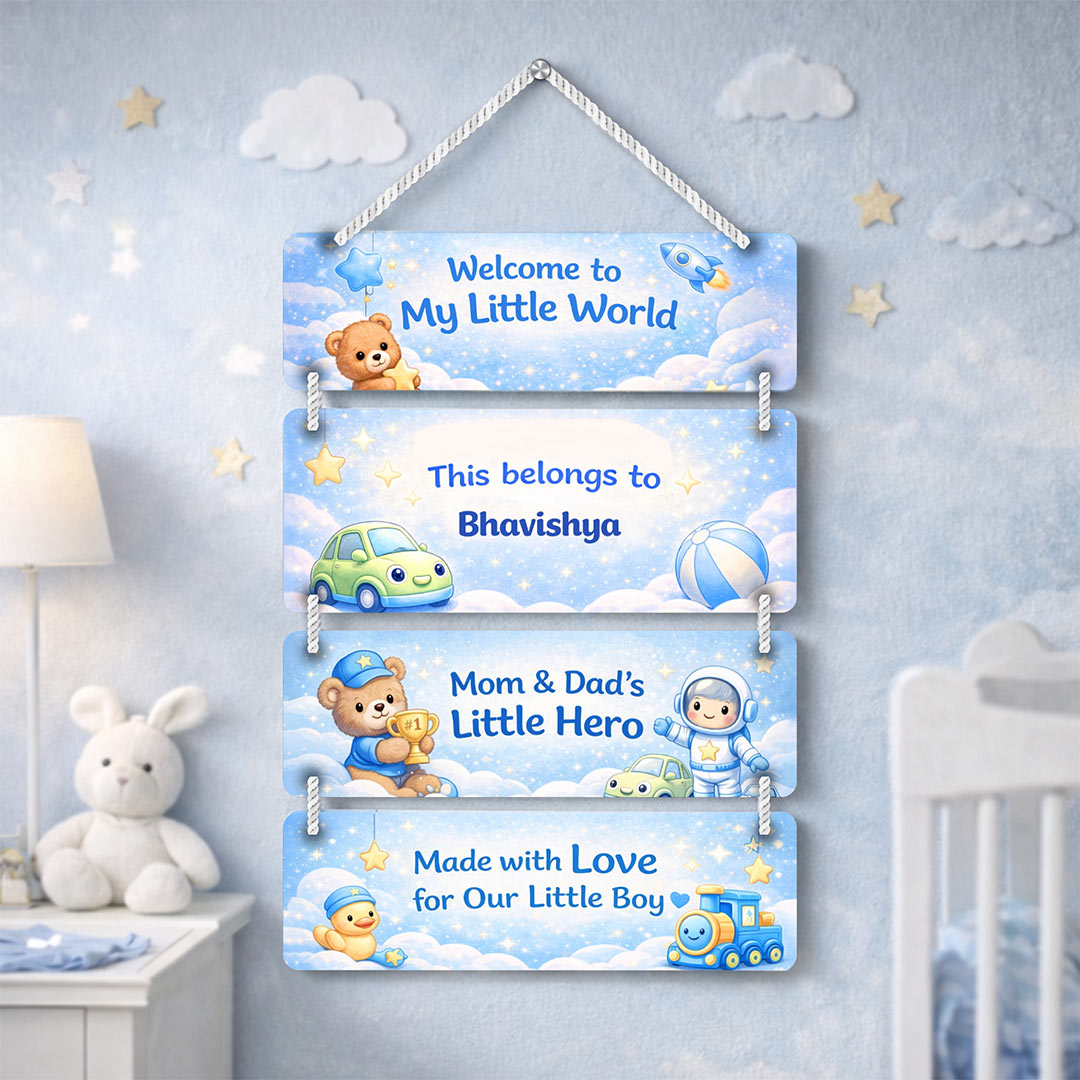 Personalized Teddy Boy Kids Room Wall Hanging (9x13 Inch) – Custom Name Wooden Decor | Love Craft Gifts