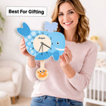 Personalized Whale Kids Wall Clock – Custom Name Cartoon Animal Wall Clock (12 × 14 Inch) | Love Craft Gifts