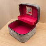 Personalized Grey Faux Leather Jewellery Box with Handle | Love Craft Gifts