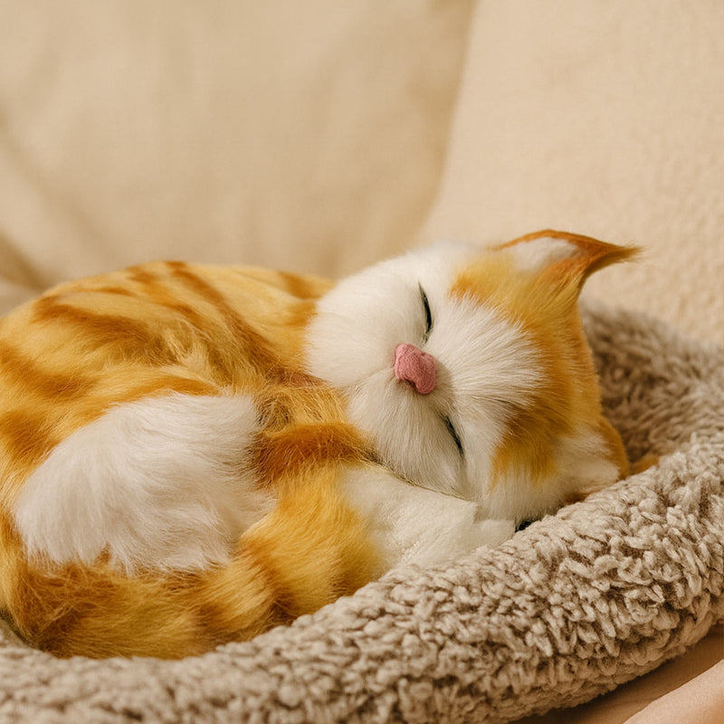 Realistic Meowing Sleeping Cat Toy – Ginger Color | Love Craft Gifts