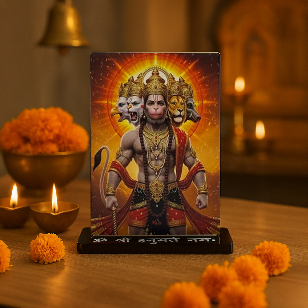 Panchmukhi Hanuman Acrylic Car Dashboard Frame – UV Printed 4×6 Inch Spiritual Dashboard Decor