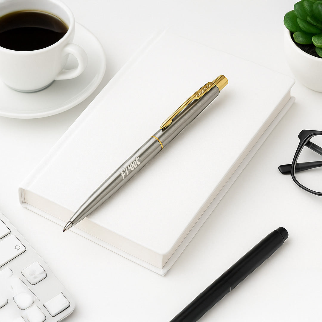 Parker Classic Stainless Steel Ball Pen - Silver with Gold Trim | Love Craft Gifts