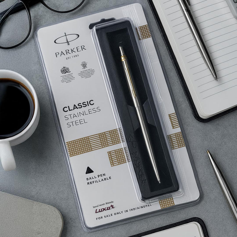 Parker Classic Stainless Steel Ball Pen - Silver with Gold Trim | Love Craft Gifts
